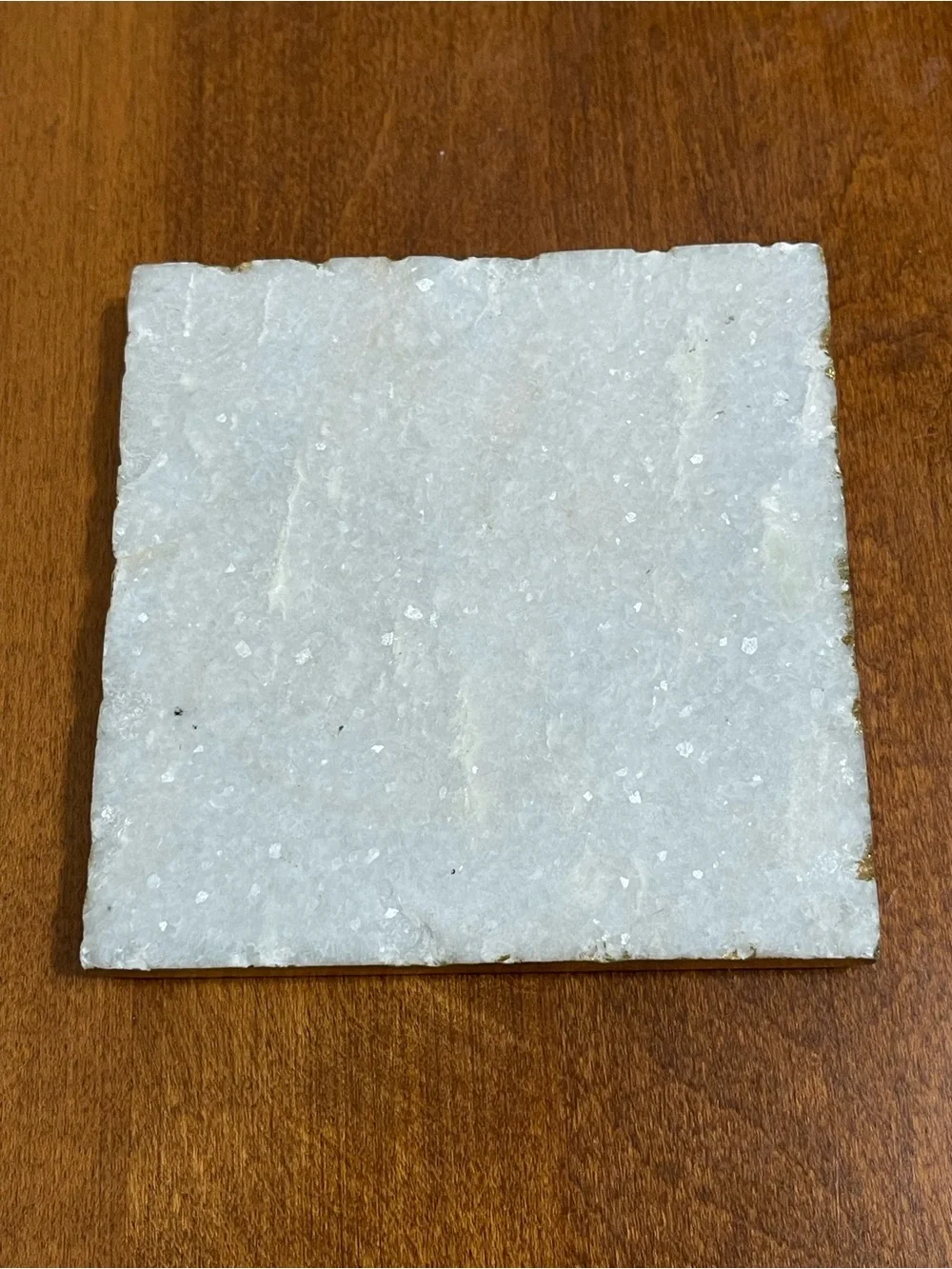 White Natural Stone Marble Sparkle Shimmery Square Coasters Gold Edges 4x4 4 Set